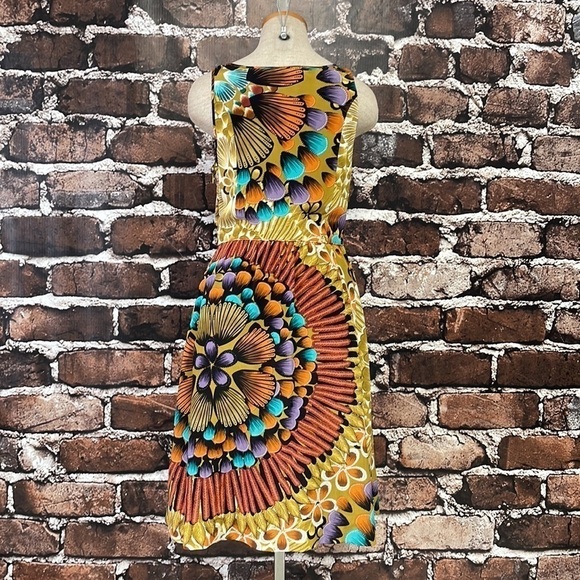 Anthropologie Edme Esyllte Dress Sleeveless Silk Orange Teal Floral Size 6 - Picture 10 of 16